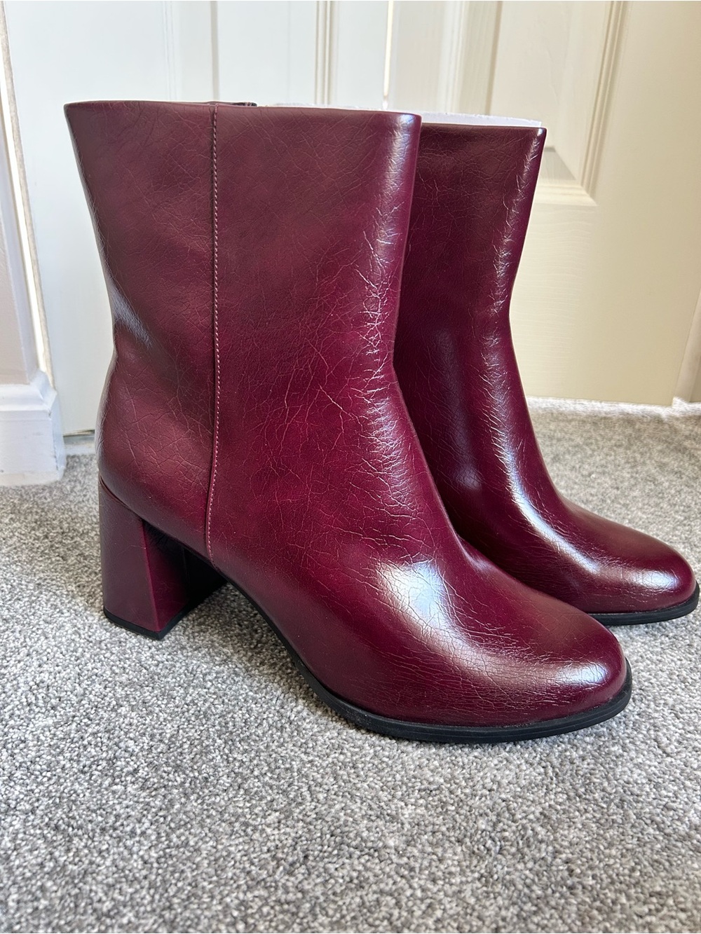 a new day Burgundy Block Heel Ankle Boots